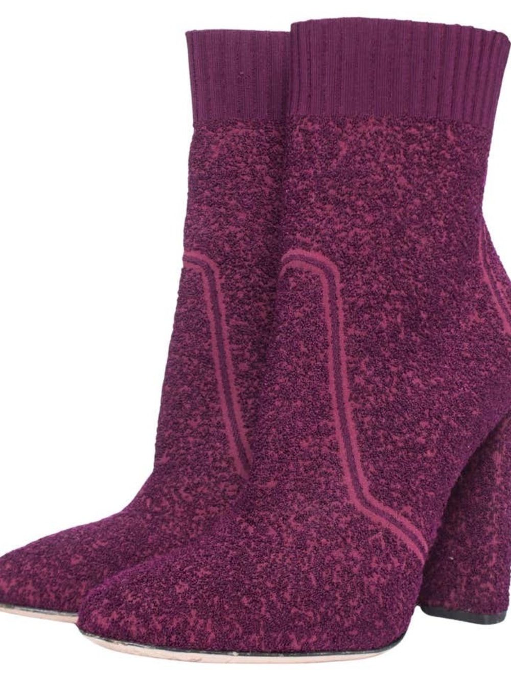 64. Gianvito Rossi Fiona boucle knit ankle boots Deep Plum Textured Crew Socks